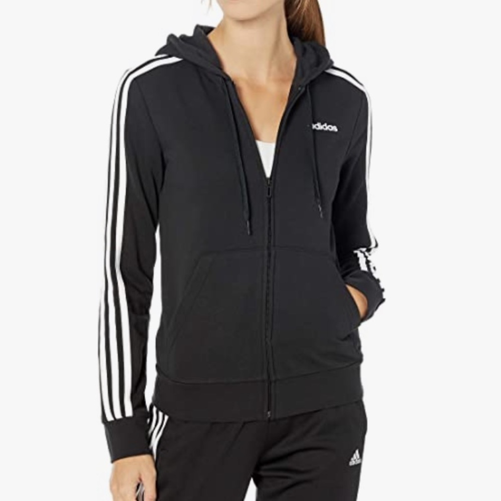 adidas Women's Essentials Single Jersey 3-Stripes Full-Zip Hoodie